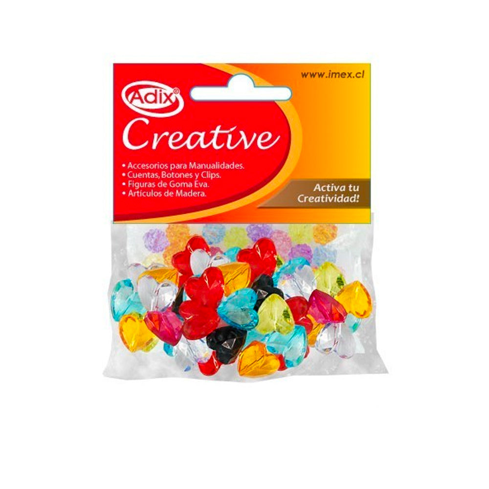 Cuentas Plasticas Corazones pk/50u. Surtido (36) CREATIVE