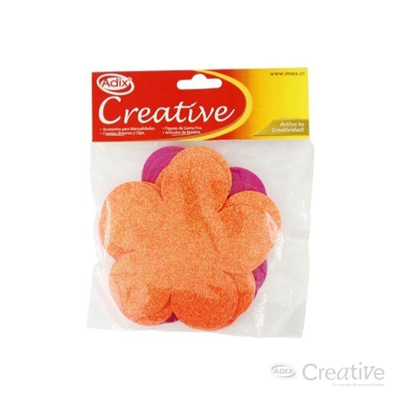 Flor Goma Eva Glitter pk/6u. CREATIVE