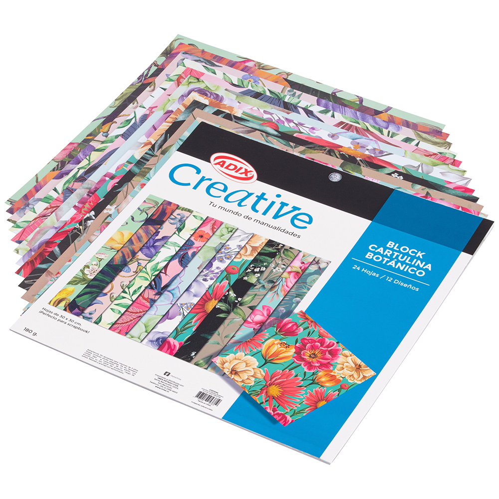Cartulina 12 Diseños Botanico 24u. 180g. CREATIVE