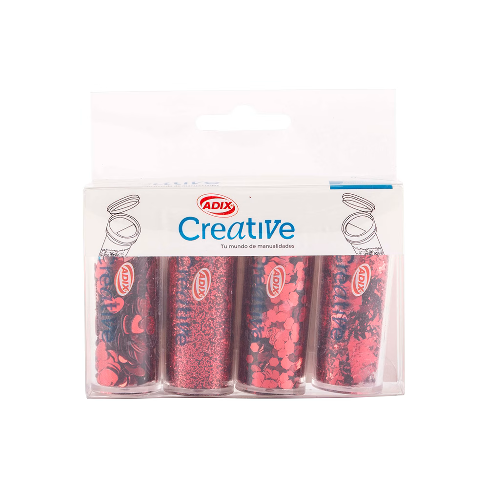 Set Confeti/Glitter Rojo 4u. CREATIVE
