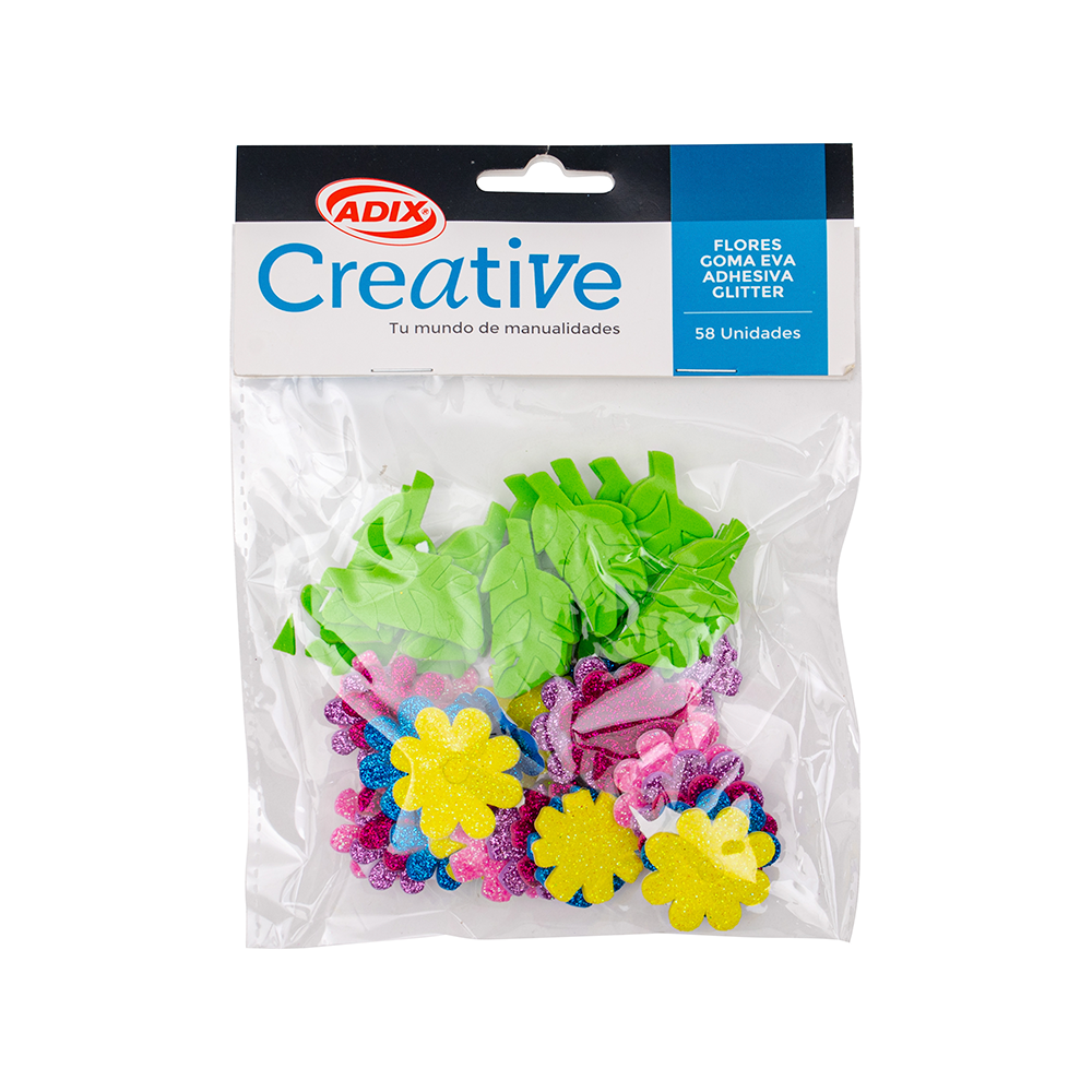 Flores de  Goma Eva Adhesiva con Glitter para armar pk/58pzs (034) CREATIVE