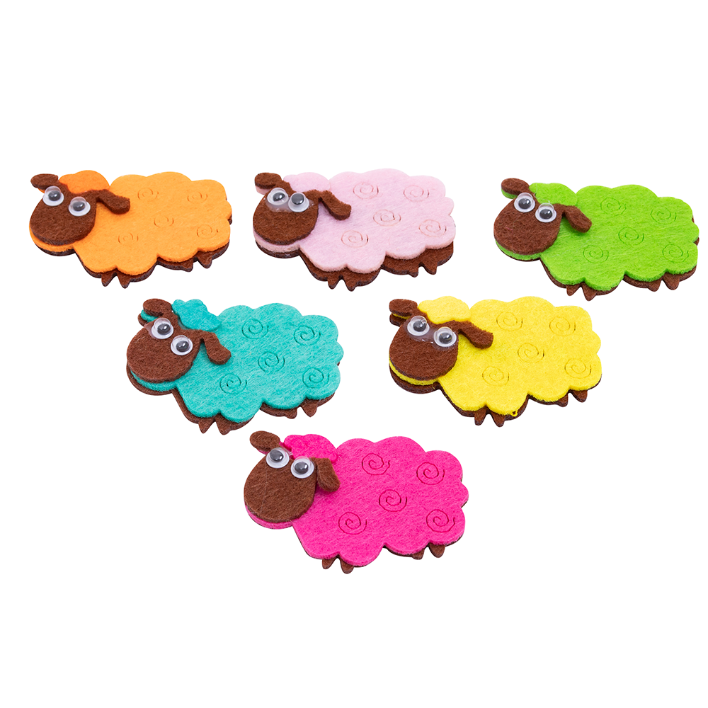 Ovejas de pañolencia (fieltro) adhesivas pk/6pz. 4cm x 5cm. (1.58" x  1.97") CREATIVE