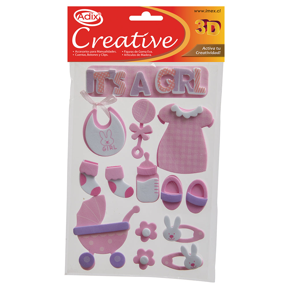 Sticker Goma Eva Baby Shower Rosado pk/14pz. (030) CREATIVE