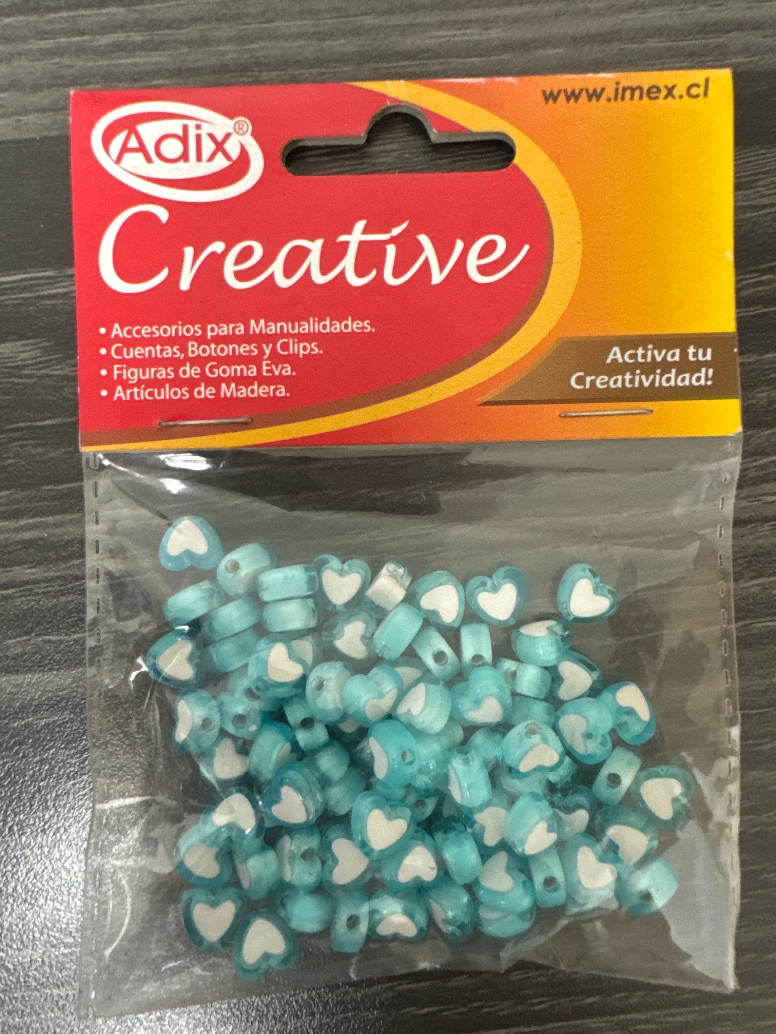 Cuentas Plasticas Corazones 15g. Turquesa CREATIVE