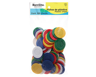 Fichas de plastico grandes colores mixtos,pk/100pz.