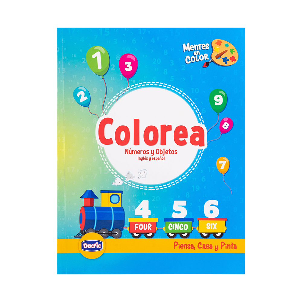 Libro para Colorear Numeros y Objetos Ingles y Español 50 paginas DACTIC