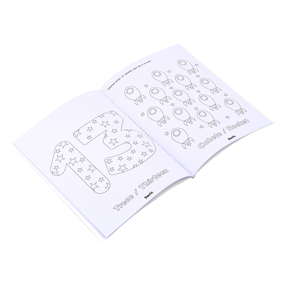 Libro para Colorear Numeros y Objetos Ingles y Español 50 paginas DACTIC