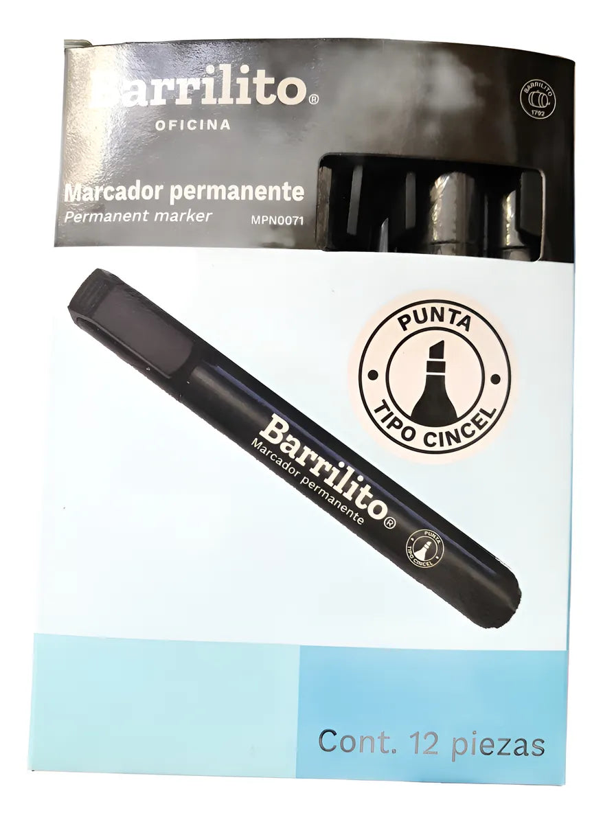 Marcador Permanente Negro Chisel Point caja/12pz.