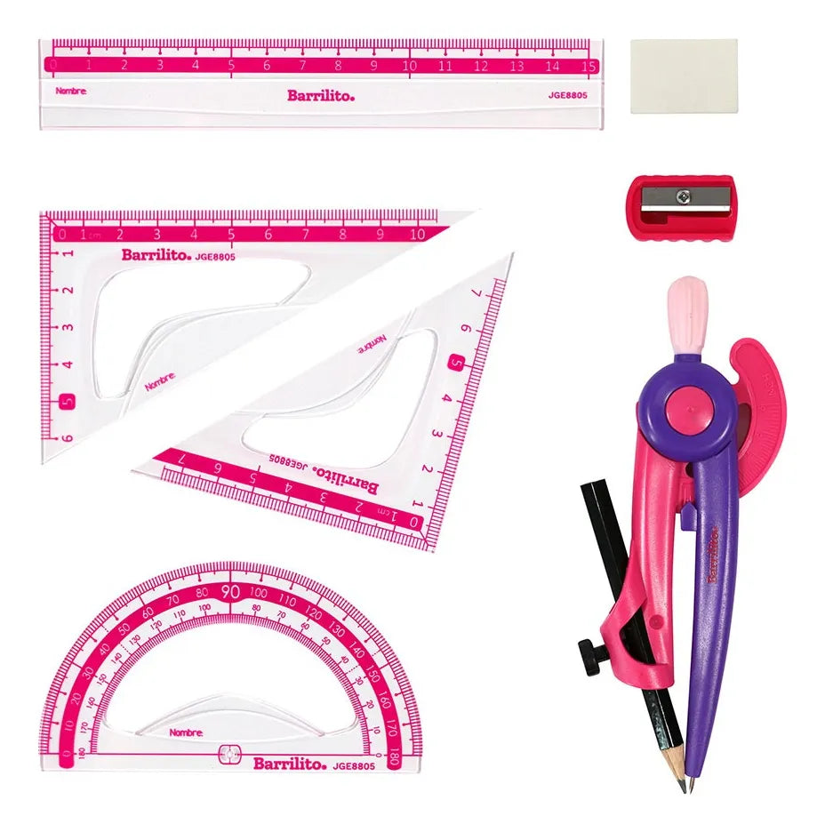 Juego de Geometria Estuche 7/pz. colores Azul y Rosa