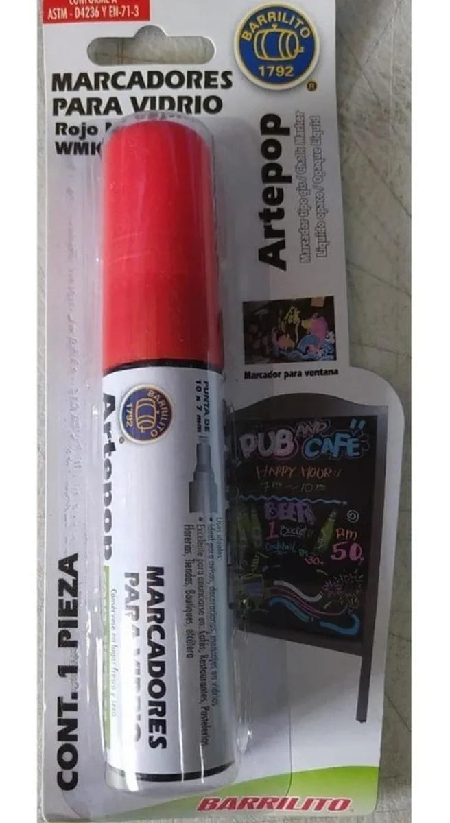 Marcador de vidrio de 28g. color rojo blister pack