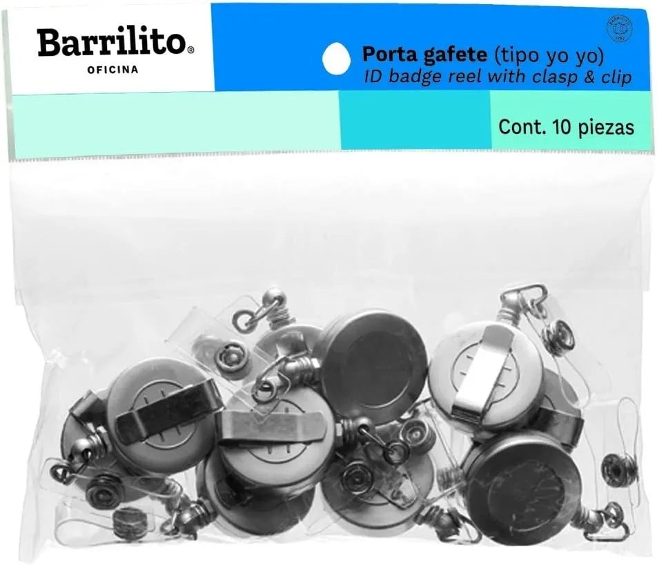 Broche para Gafete plata retractil yoyo /pk/10pz.