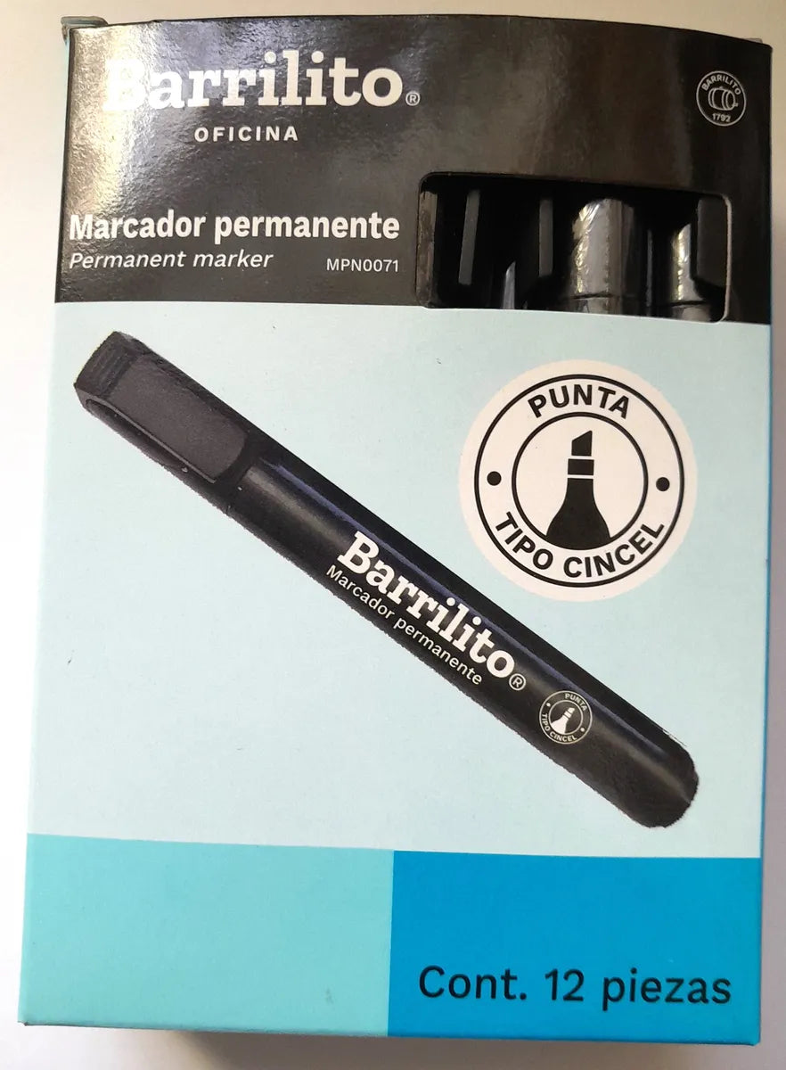 Marcador Permanente Negro Chisel Point caja/12pz.