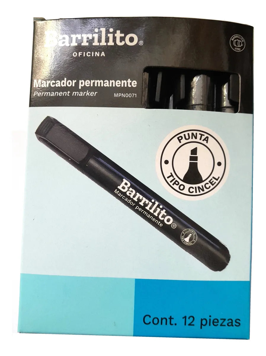Marcador Permanente Negro Chisel Point caja/12pz.
