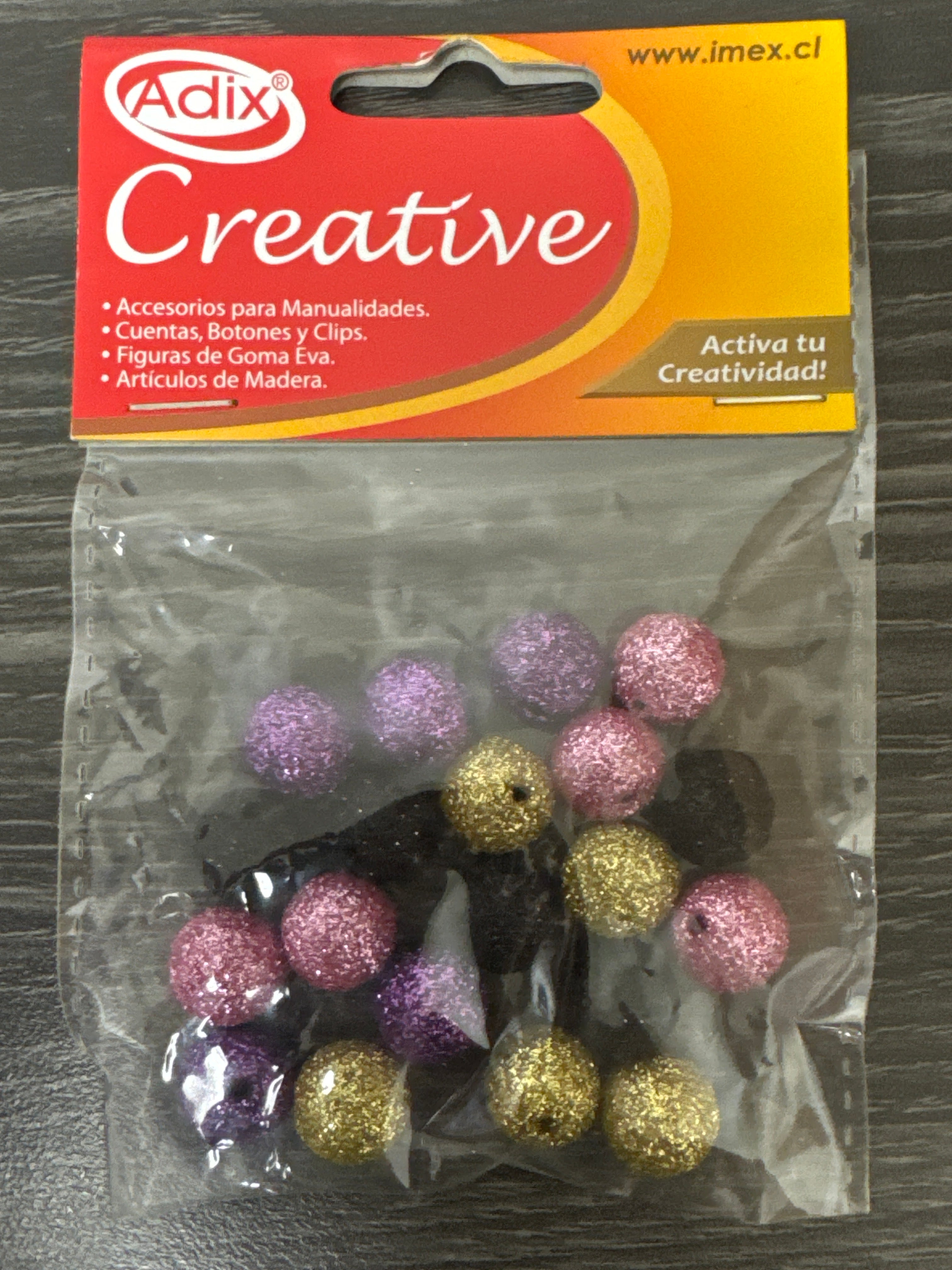 Cuentas Plásticas con Glitter pk/20u Surtido (28) CREATIVE