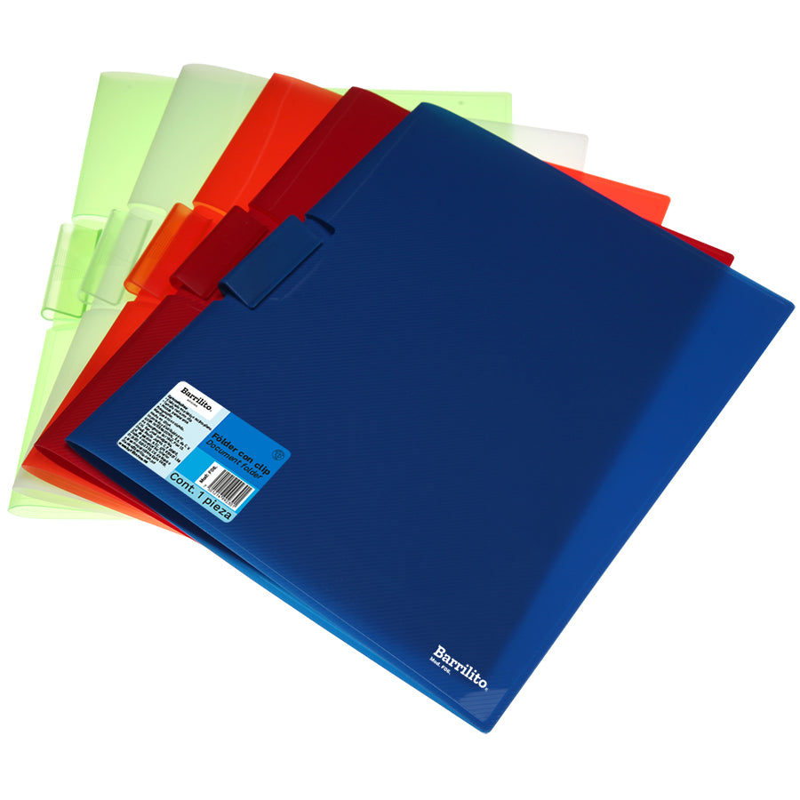 Folder plastico con clip carta colores surtidos,pk/12pz.,ctn/8pk