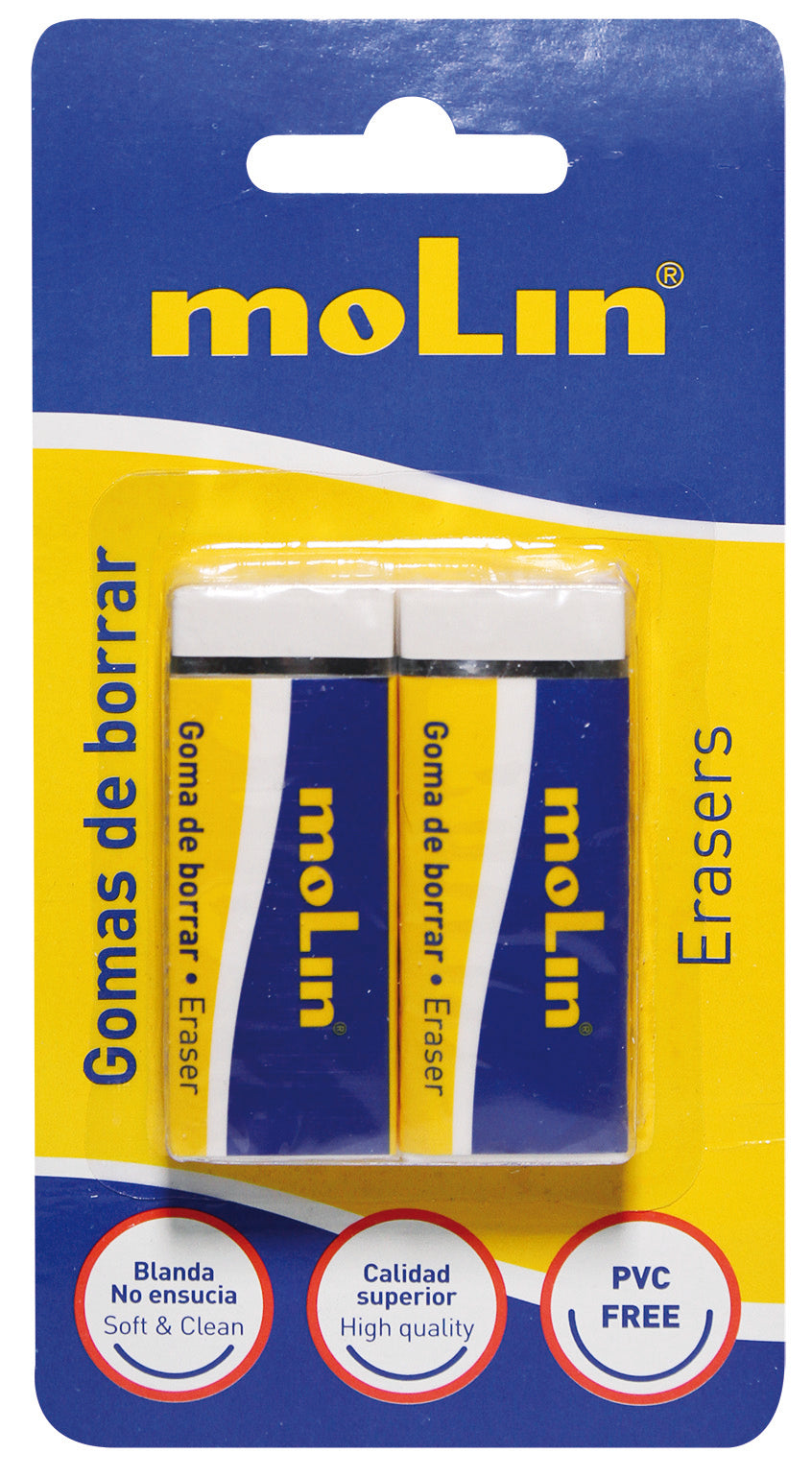 Blister de 2 gomas de borrar rectangulares