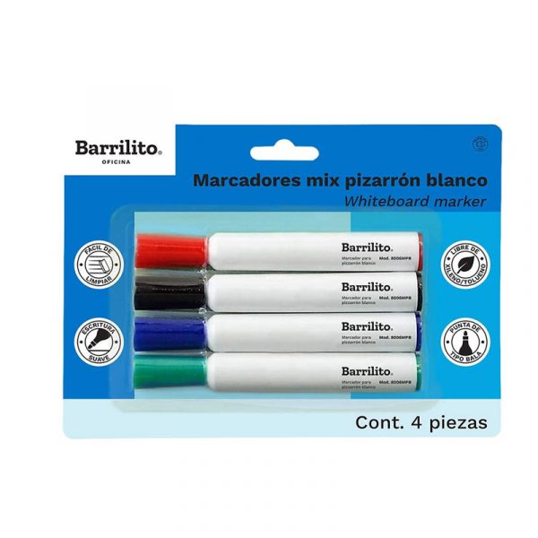 Marcador pizarra blanca mix blister 4pz