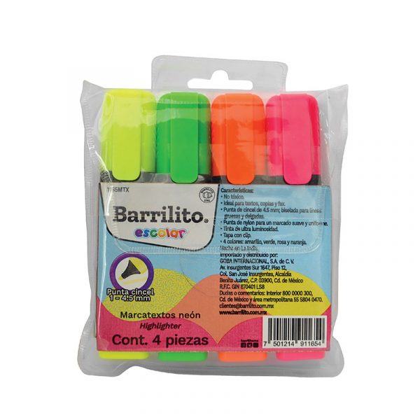Marcatexto Colores Neones pk/4pz.