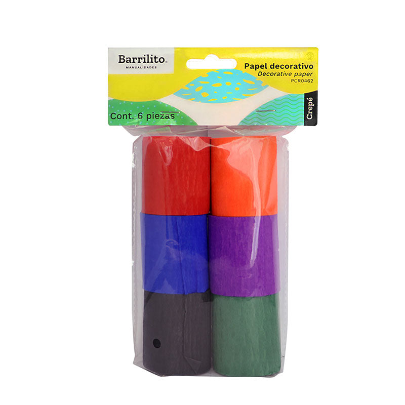 Papel Crepe Decorativo Mix2 , pk/6rollos