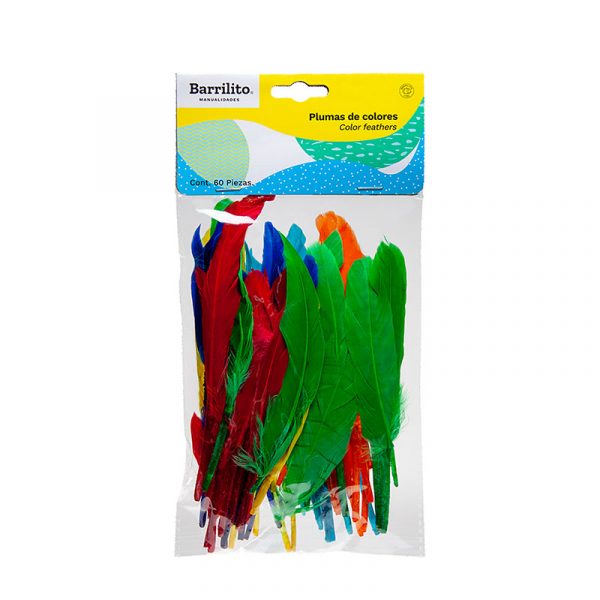 Plumas de colores bolsa c/60pz.,ctn/72pk