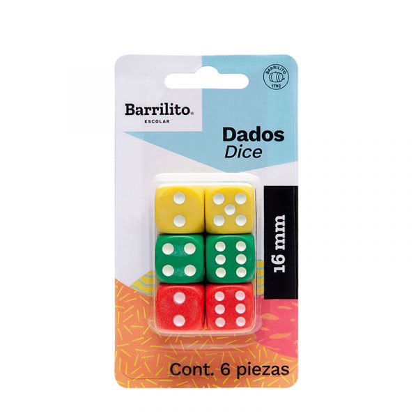 Dados Plasticos de 16mm,pk/6dados,caja/24pk