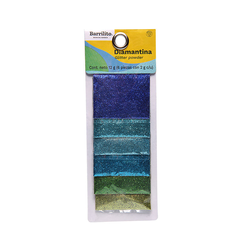 Diamantina Mix Azul-Verde 6 Colores 2g. B/P