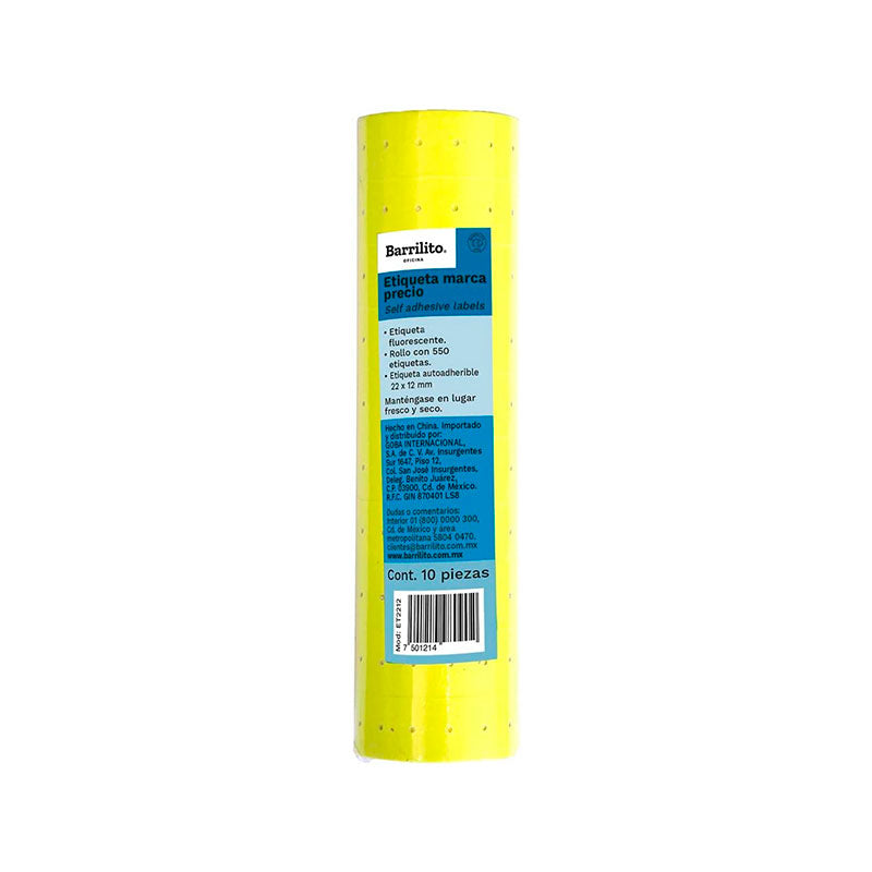 Etiqueta Marca Precio color amarilo rollo con 550 etiquetas,pk/10rollos,ctn/100rollos
