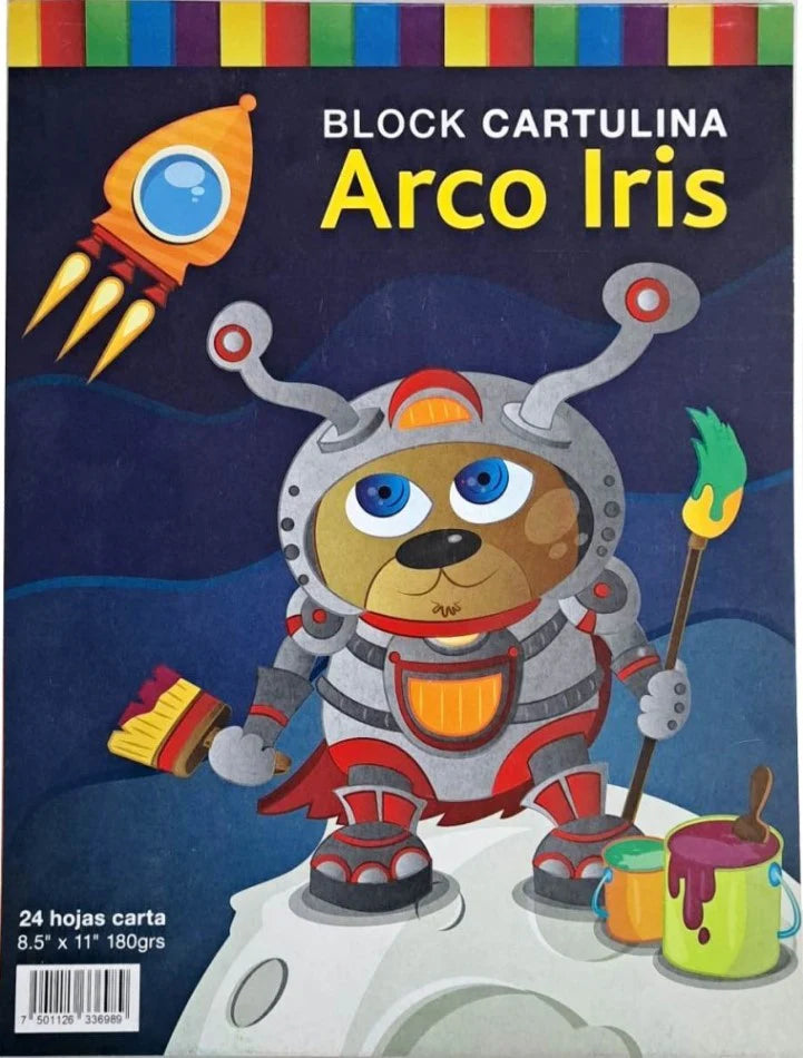 Block  Papel construcción Arcoiris de 24 hojas Carta Reflect/Fluor Ctn/80