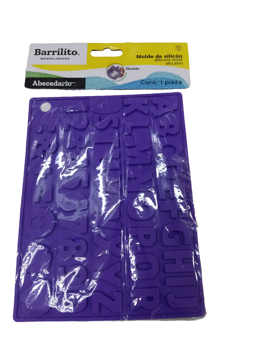Molde Flexible de Silicone Letras Colores Verde,Naranja,Morado y Azul