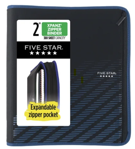 MEAD FIVE STAR XPANZ 2" ZIP BINDER-BLUE - 280109A-WMT25