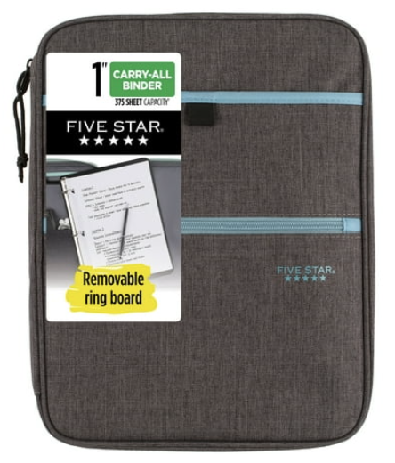 MEAD FIVE STAR 1" CARRY ALL ZIPPER BINDER WITH INTERNAL POCKETS AND DIVIDERS - GREY / TEAL - 280173B-WMT25-TK