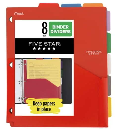 MEAD FIVE STAR 8 TAB DIVIDER 201590-WMT25