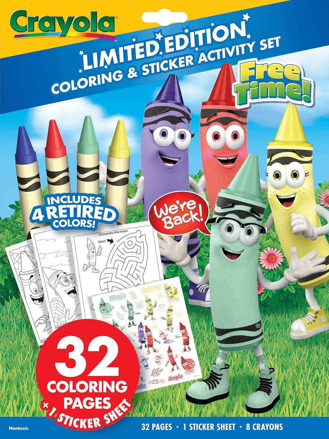 CRAYOLA C&A SET 1 - FREE TIME LIMITED EDITION - 32 COLORING PAGES, 1 STICKER SHEET, 8 CRAYONS