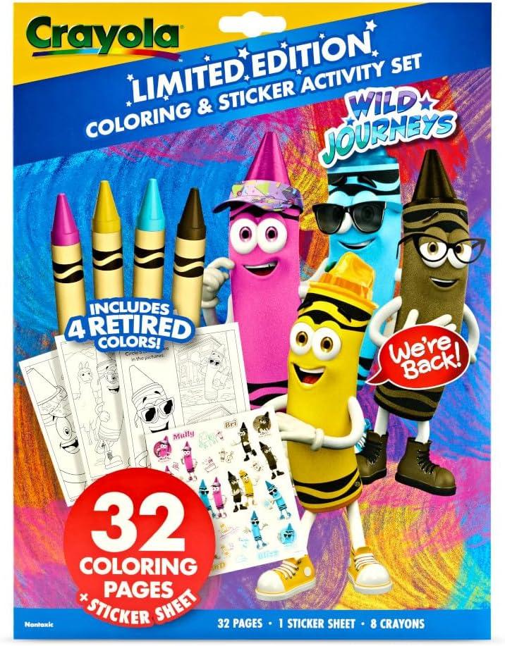 CRAYOLA C&A SET 2 - WILD JOURNEYS LIMITED EDITION - 32 COLORING PAGES, 1 STICKERS SHEET, 8 CRAYONS