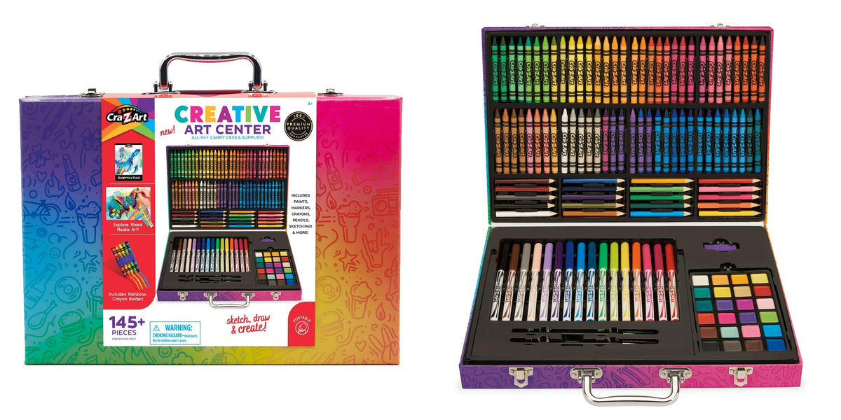 CRA-Z-ART CREATIVE ART CENTER CASE 145+ PIECES - INCLUDES PAINTS, MARKERS, CRAYONS, PENCILS, SKETCHPAD AND MORE - PORTABLE SET WITH HANDLE 02217-4