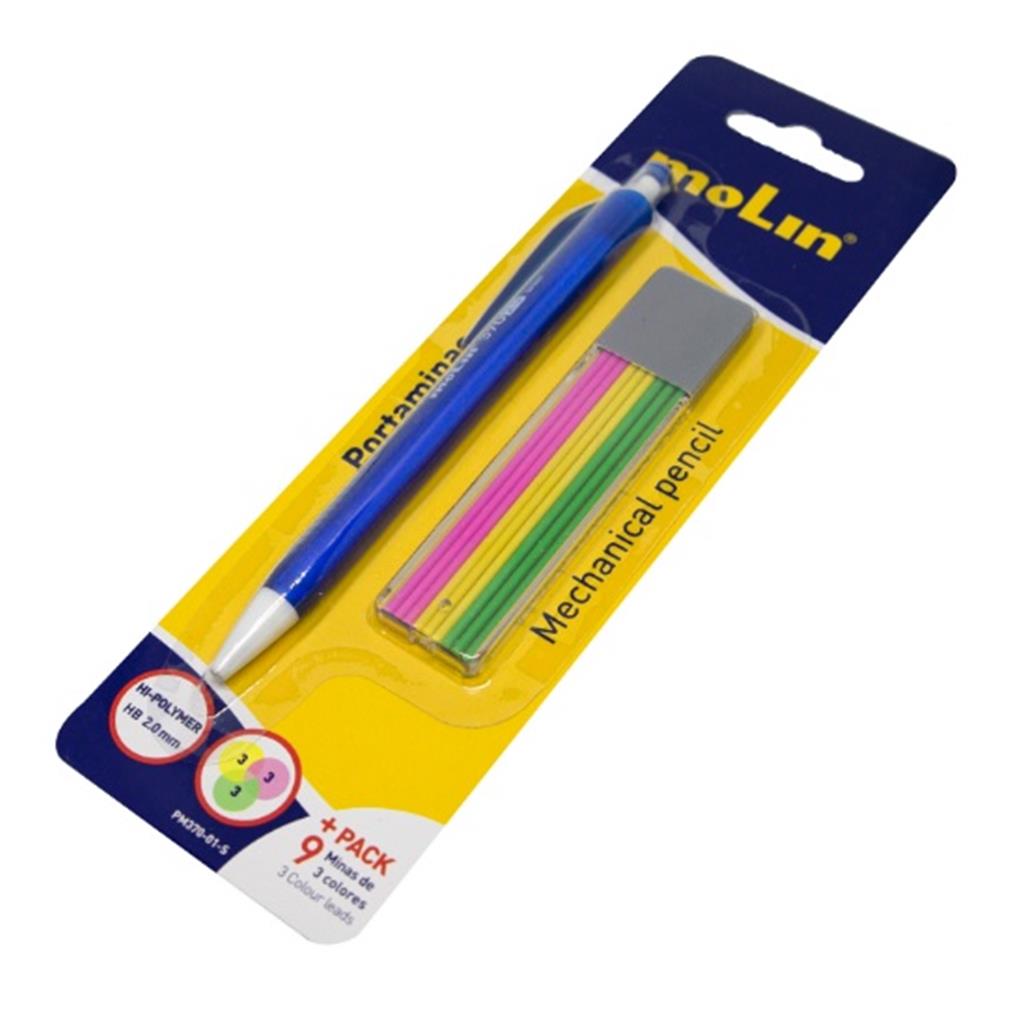 Lapiz Mecanico 2.0mm de Plastico B/P incluye minas en colores
